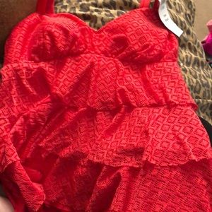 Pembrooke size 12 dark coral adjustable Tankini Top lightly padded NWT